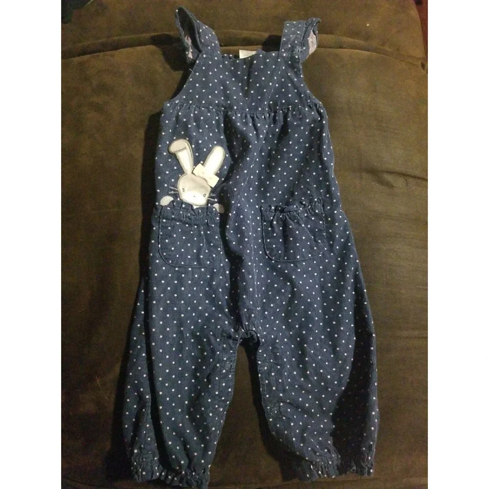 Gymboree animal friends layette line‎ bunny overalls 6 12 months